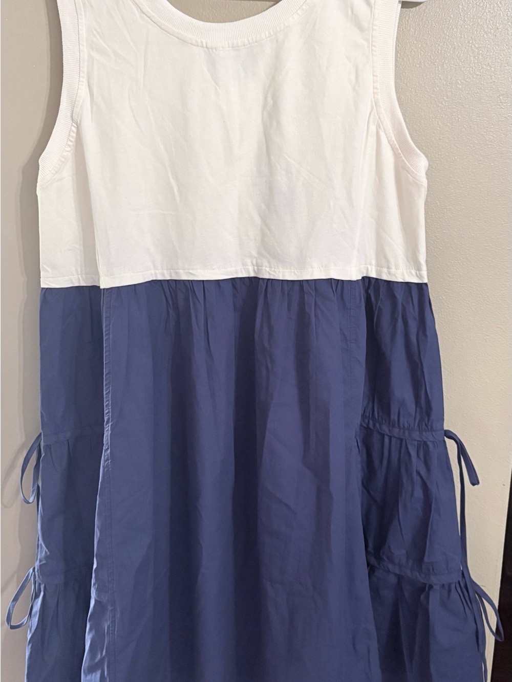 Sleeveless White & Navy Colorblock Midi Dress with Side Ties